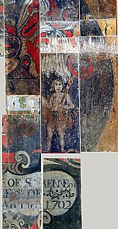 EastChurch, Cromaty: part of Sir Kenneth Mackenzie armorial panel before conservation work